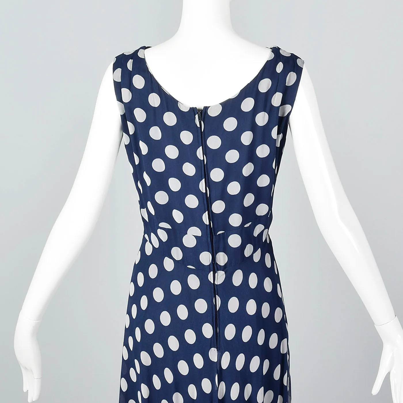 1970s Navy Dress with White Polka Dots