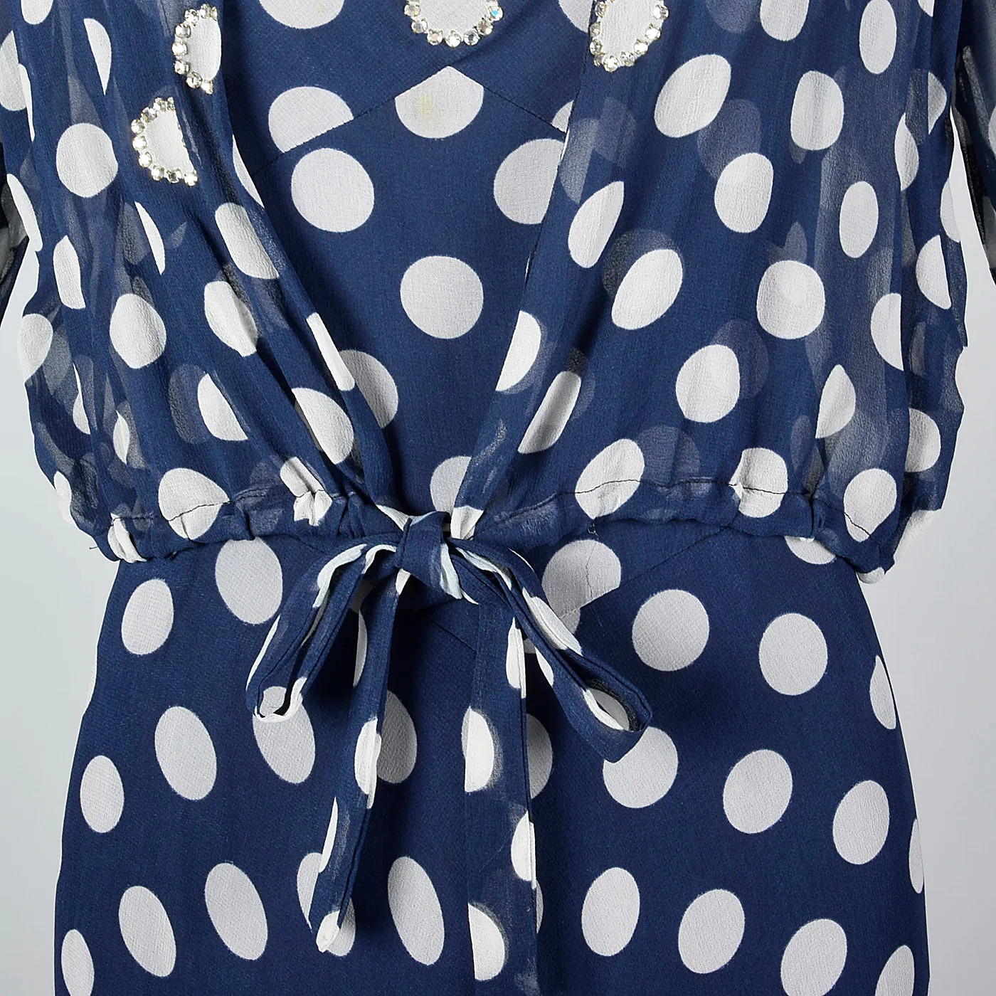 1970s Navy Dress with White Polka Dots