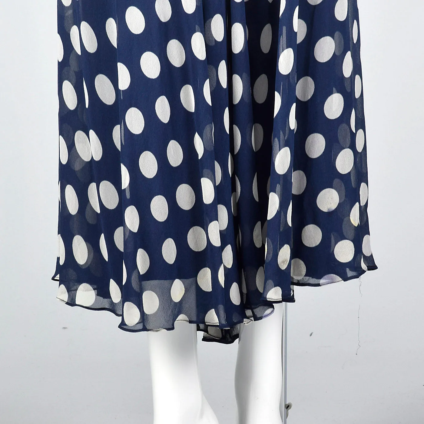 1970s Navy Dress with White Polka Dots