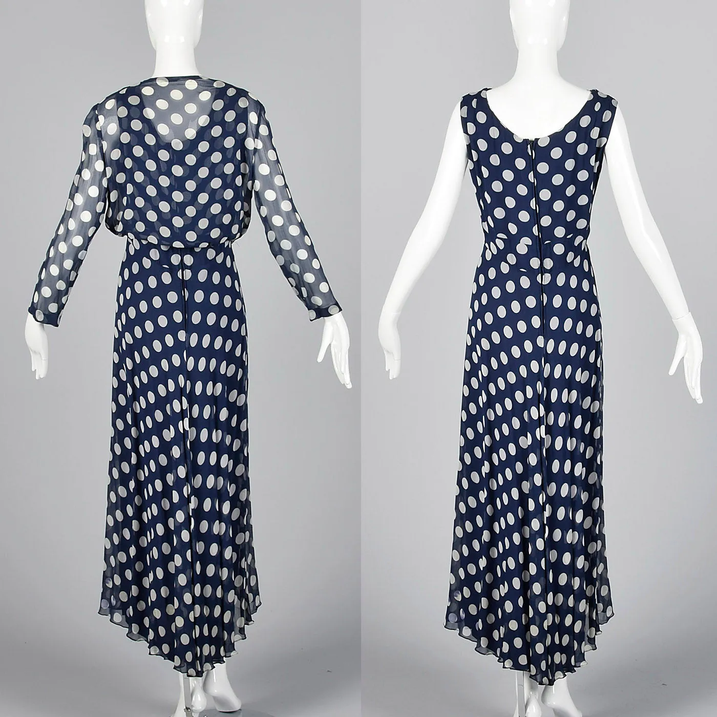 1970s Navy Dress with White Polka Dots