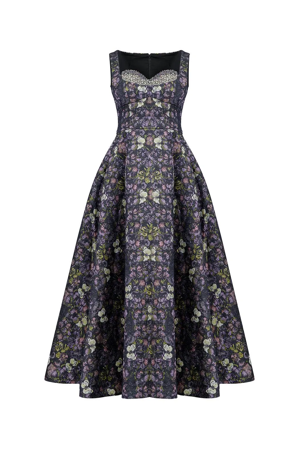 Asia Fit and Flare Sleeveless Jacquard Ankle Length Dress