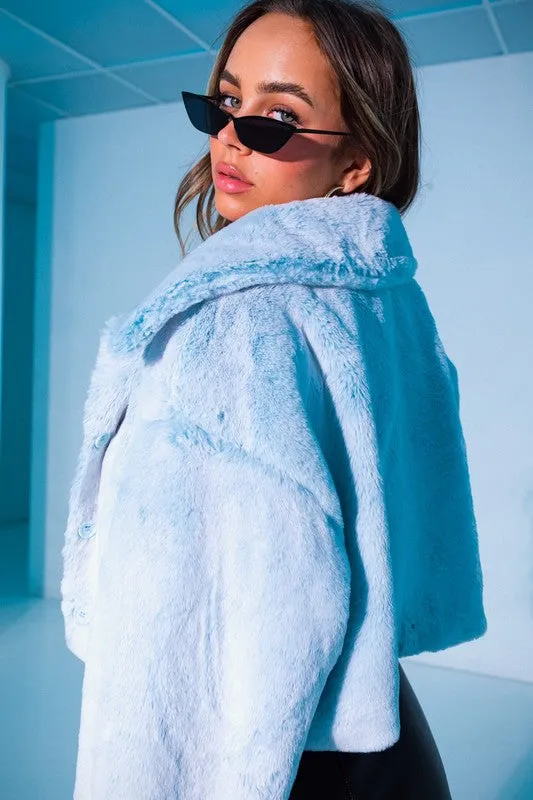 Baby Blue Cropped Fur Jacket