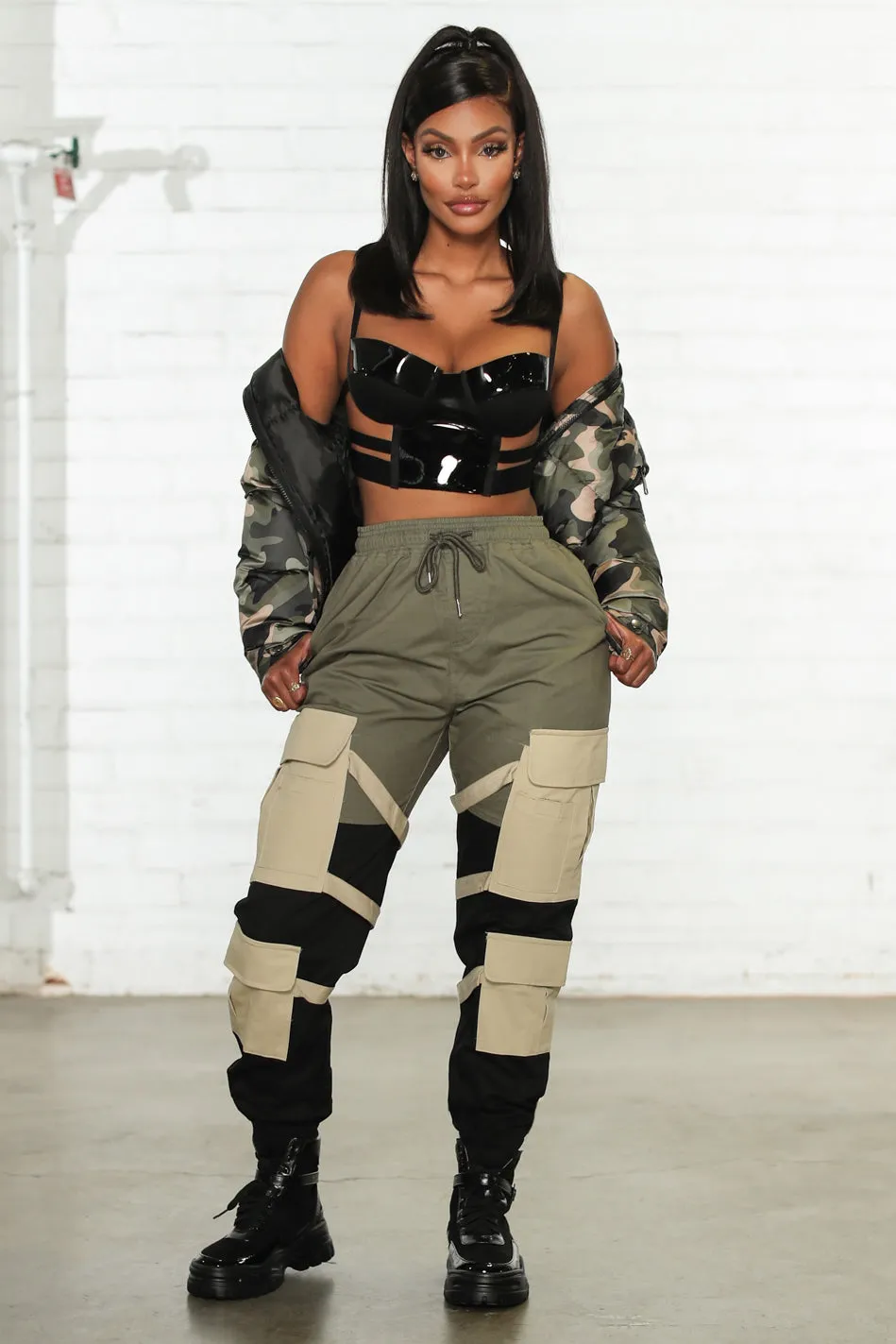 Block It Out Cargo Joggers - Olive/Combo