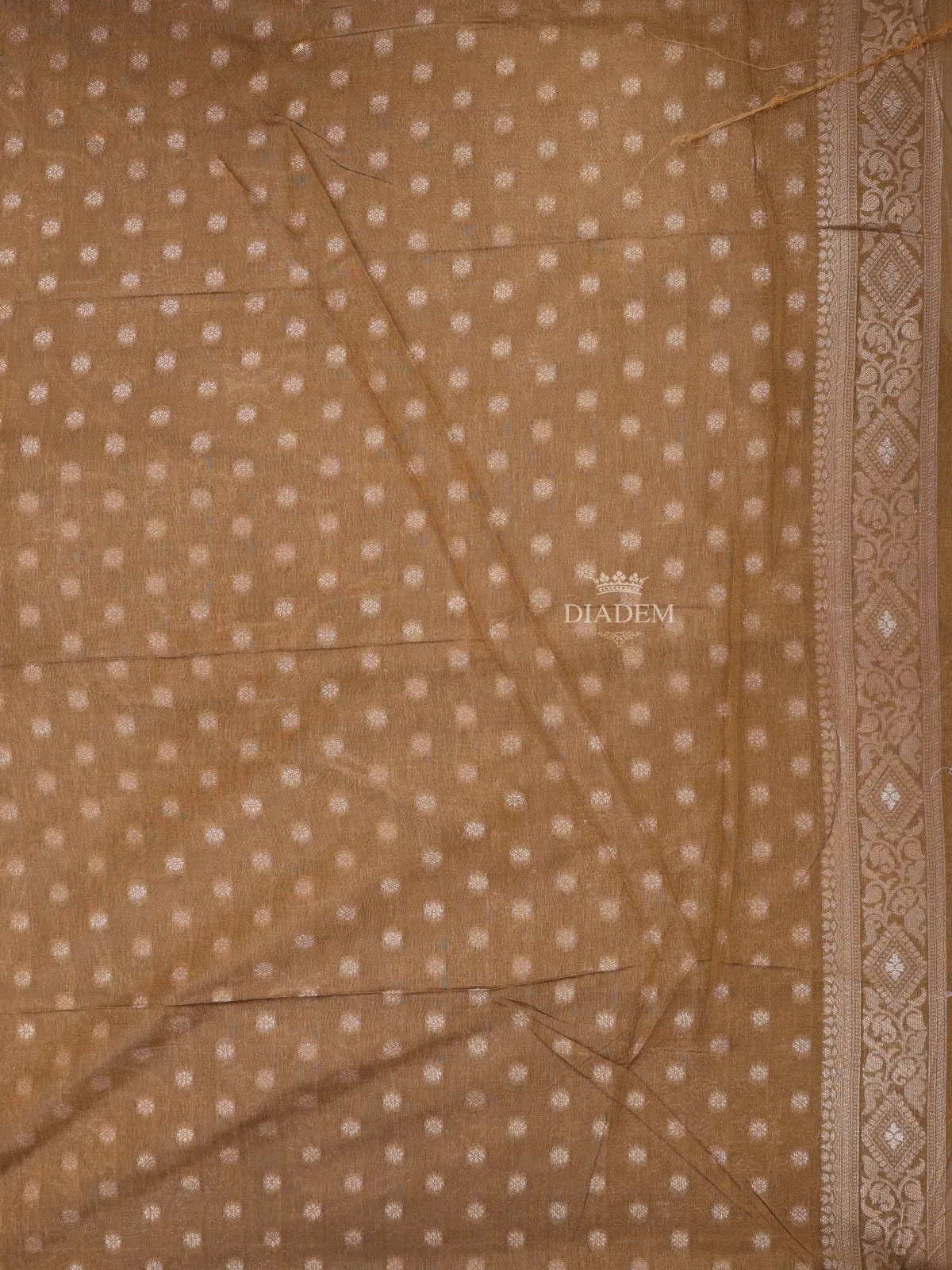 Brown Semi Tussar Silk Saree with Small Flower Design on the Body and without Border
