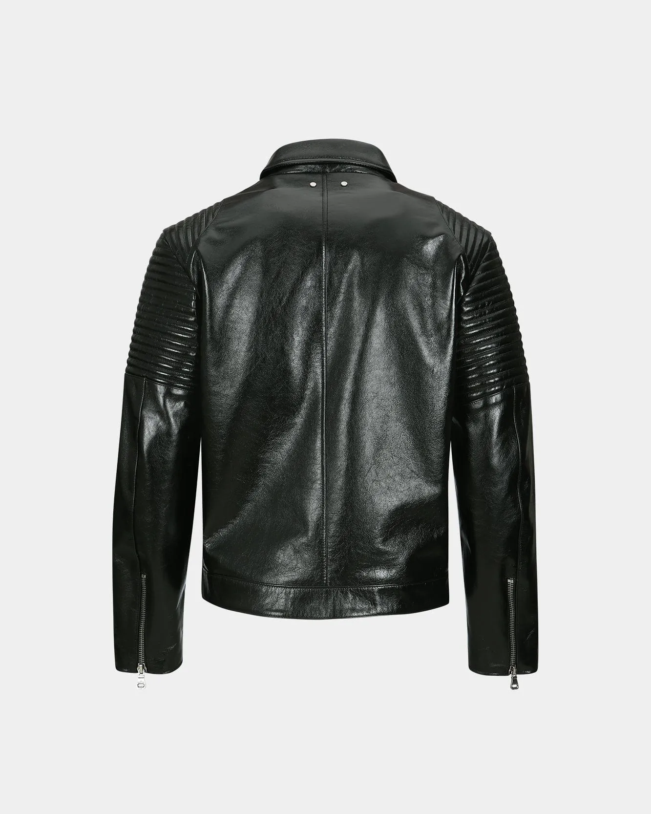 CHECKERBOARD PATCHWORK LEATHER BIKER JACKET awa632m(BLACK)