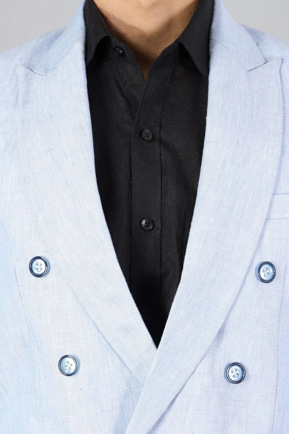 Double-Breasted Linen Sky Blue Blazer
