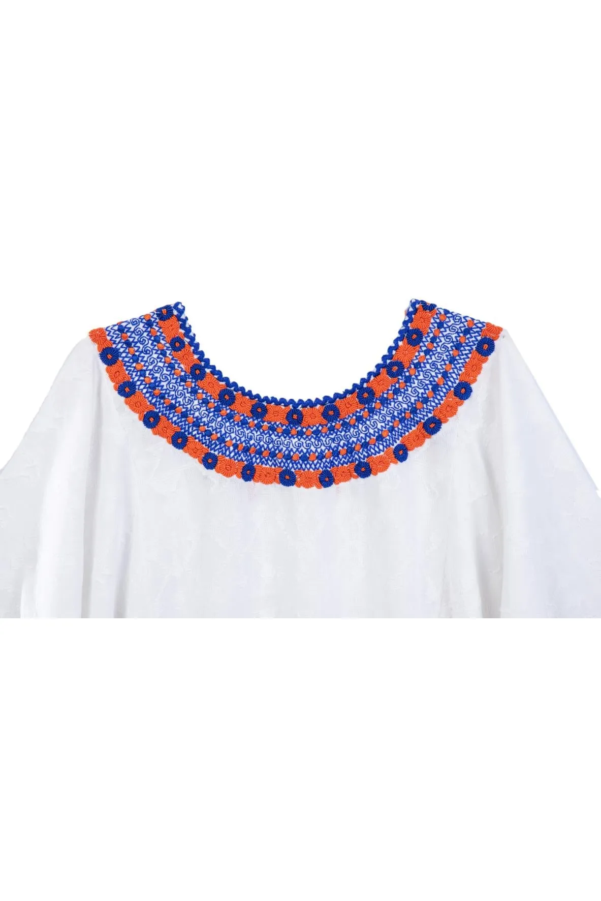 Evelyn Embroidered Guatemalan Top - White, Blue & Orange