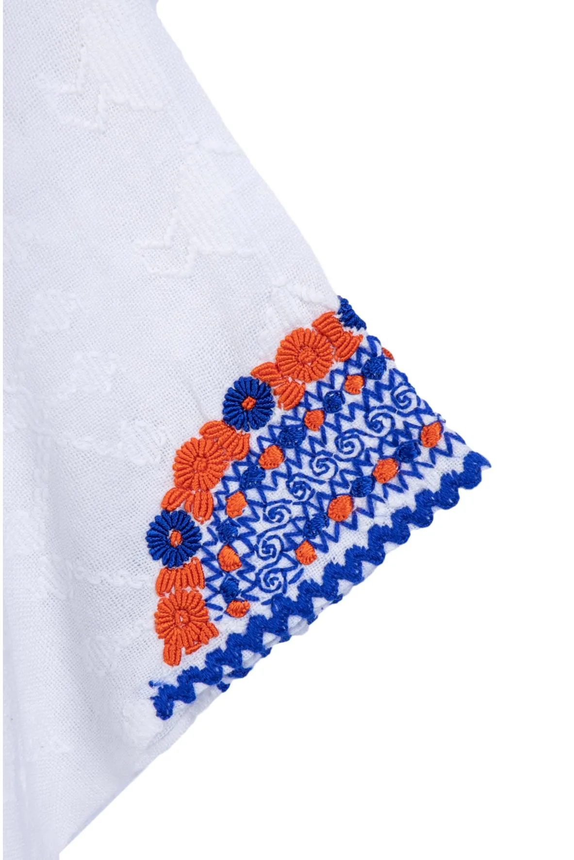 Evelyn Embroidered Guatemalan Top - White, Blue & Orange