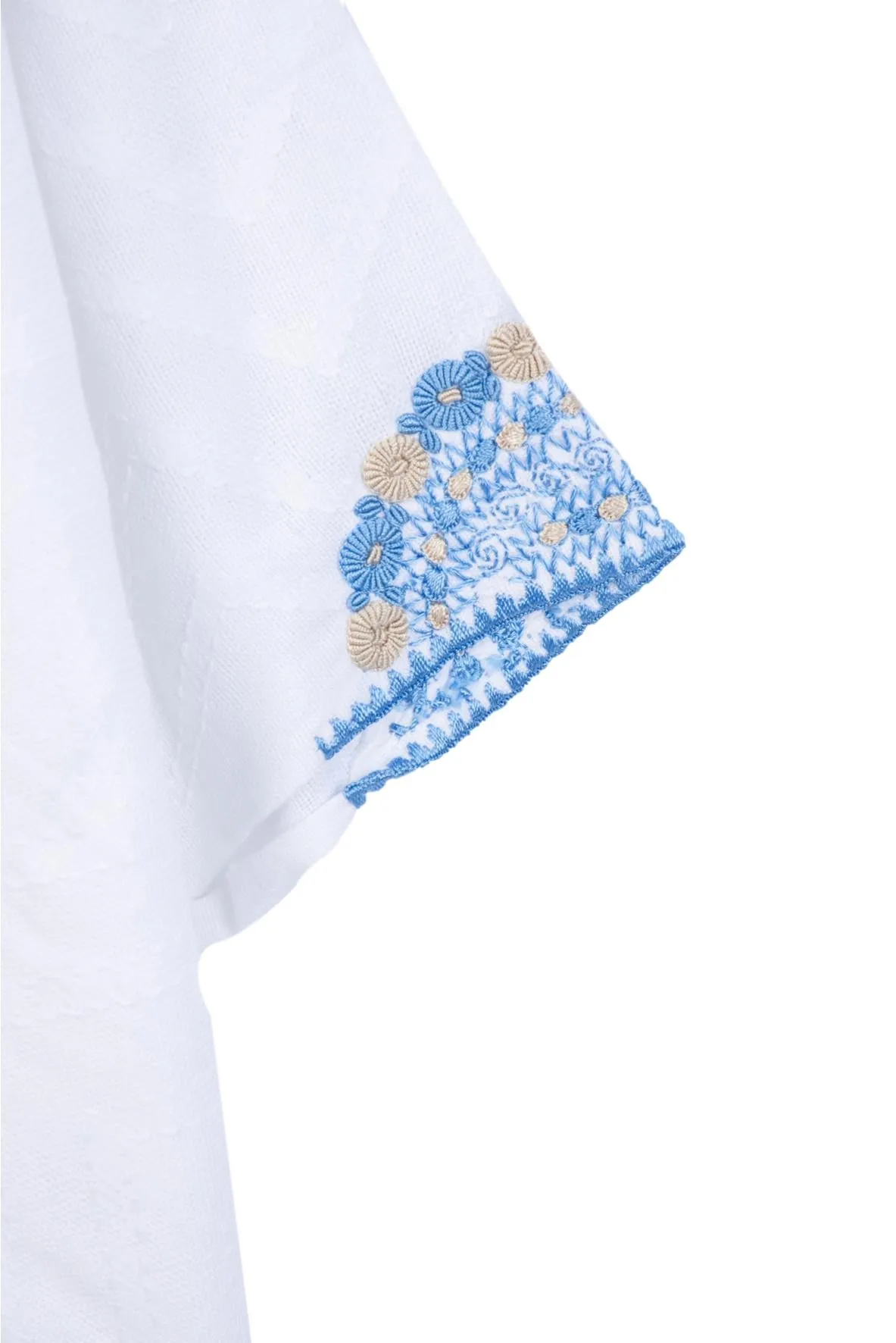 Evelyn Embroidered Guatemalan Top - White, French Blue, & Taupe