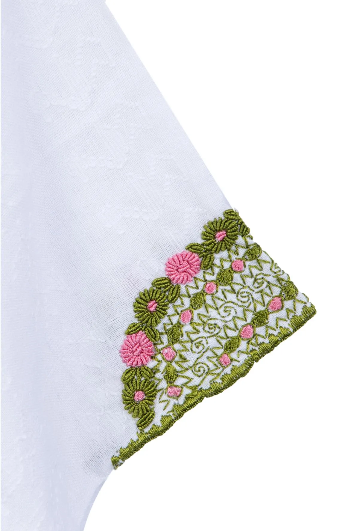 Evelyn Embroidered Guatemalan Top White, Pink, Moss Green