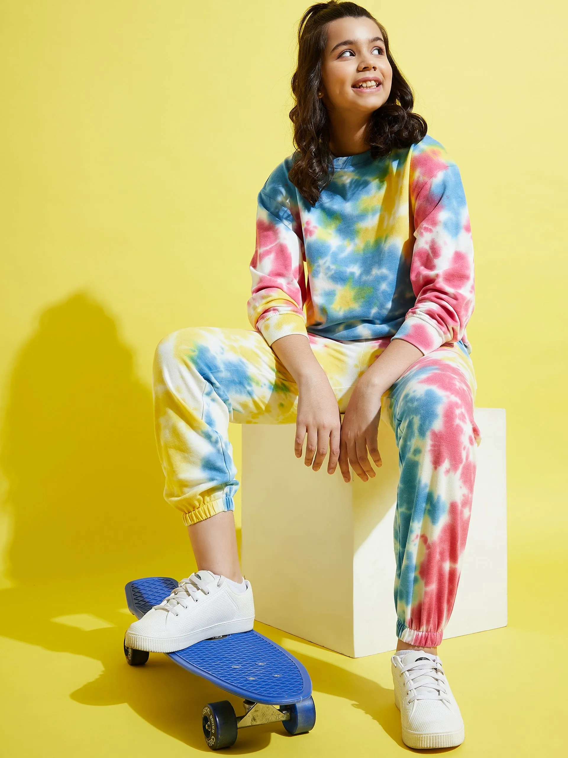 Girls Blue & Pink Terry Tie Dye Joggers - Lyush Kids