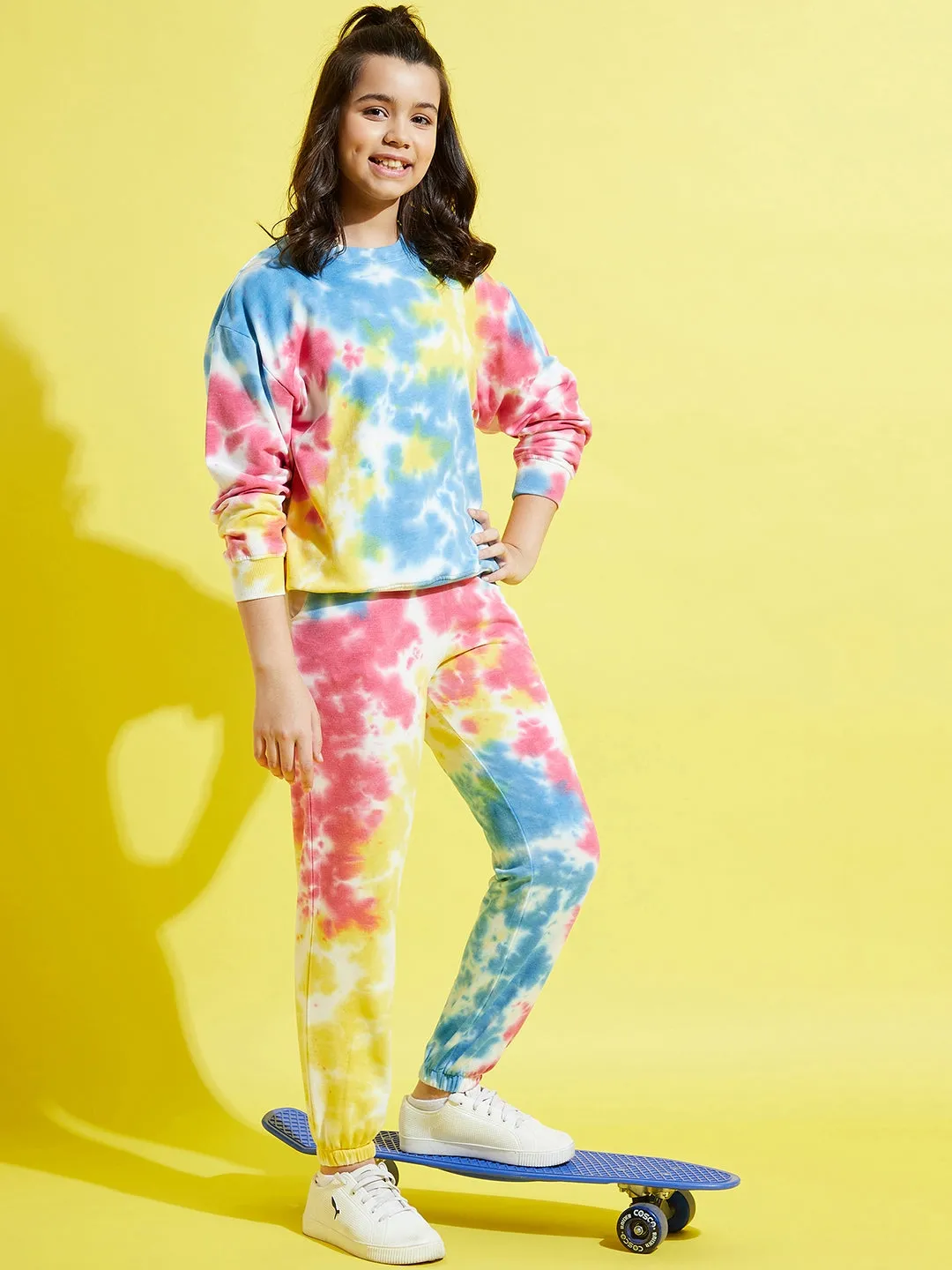 Girls Blue & Pink Terry Tie Dye Joggers - Lyush Kids