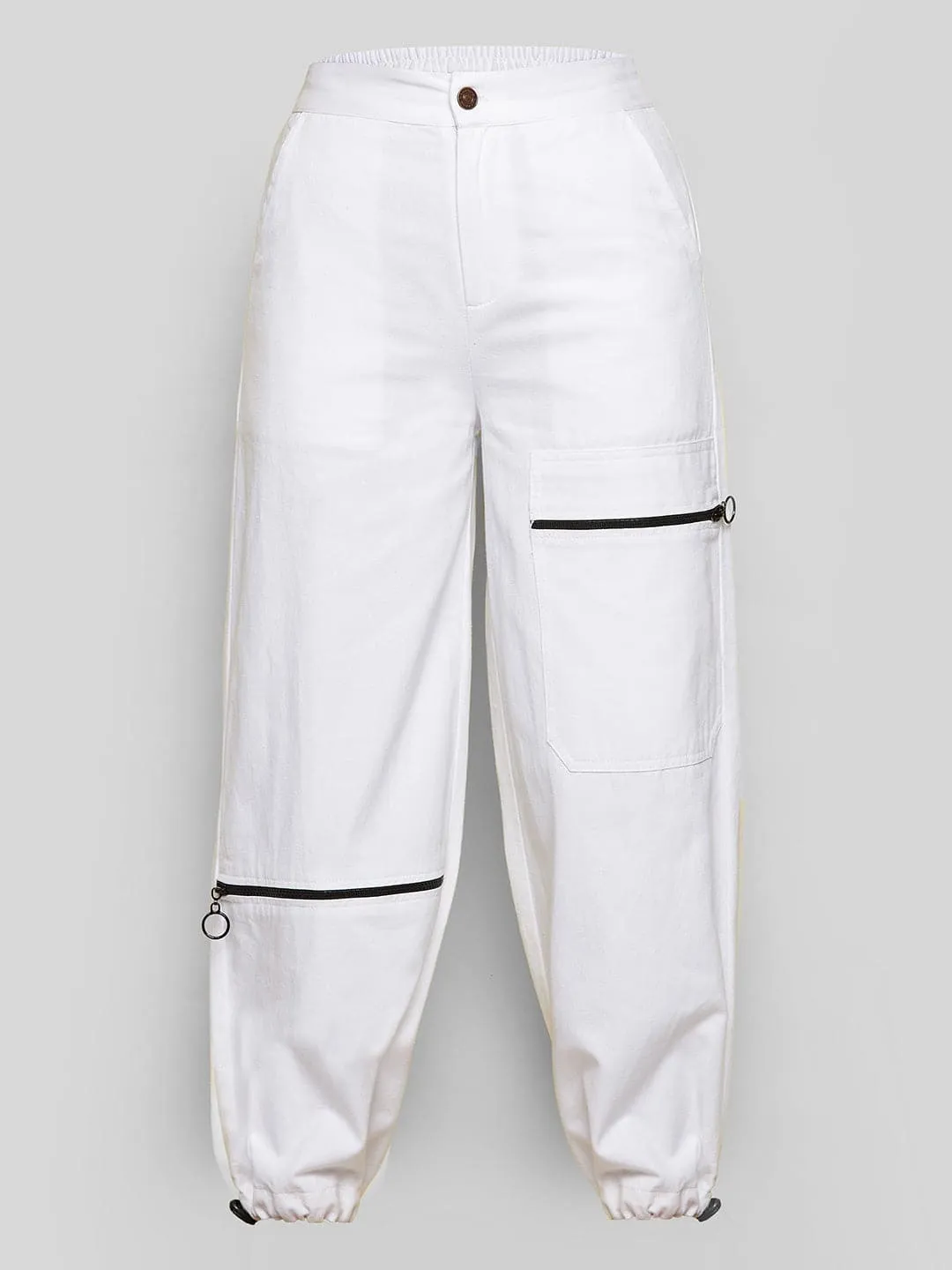 Girls White Pull Hem Twill Joggers