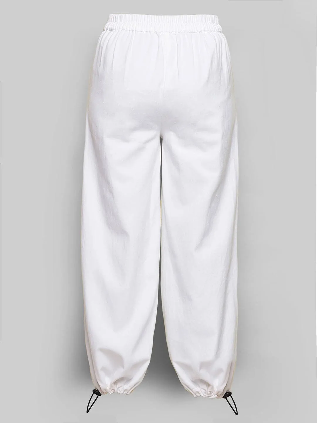 Girls White Pull Hem Twill Joggers