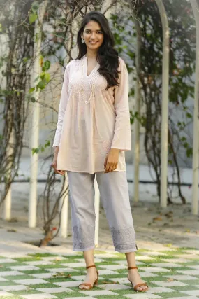 Grey Indian Cotton Cropped Pants with Embroidered Detail - Paisley Greys | NOVICA