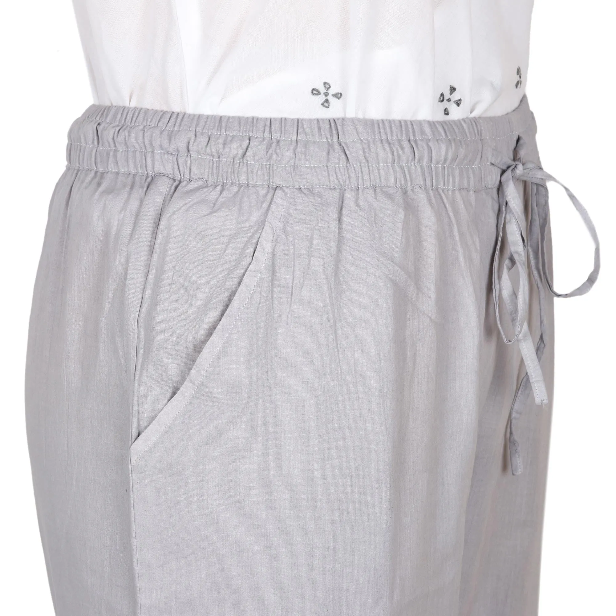 Grey Indian Cotton Cropped Pants with Embroidered Detail - Paisley Greys | NOVICA