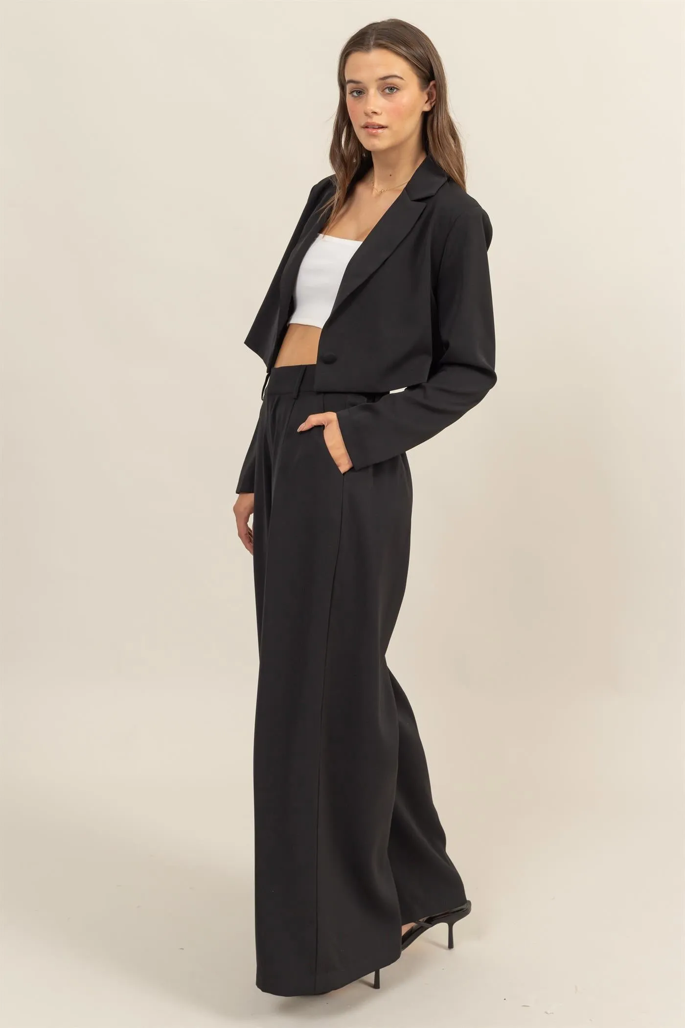 HF24G120-SET-CROPPED BLAZER AND WIDE LEG PANTS SET