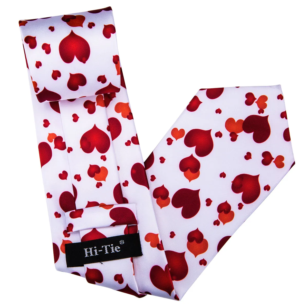 Hi-Tie Neckties Lovely Heart Novelty Tie Pocket Square Cufflinks Set
