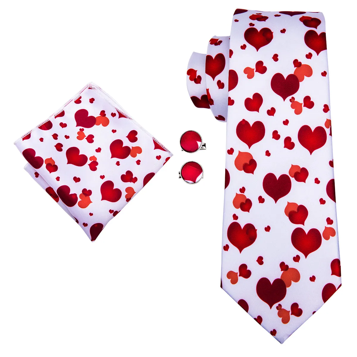 Hi-Tie Neckties Lovely Heart Novelty Tie Pocket Square Cufflinks Set