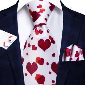 Hi-Tie Neckties Lovely Heart Novelty Tie Pocket Square Cufflinks Set