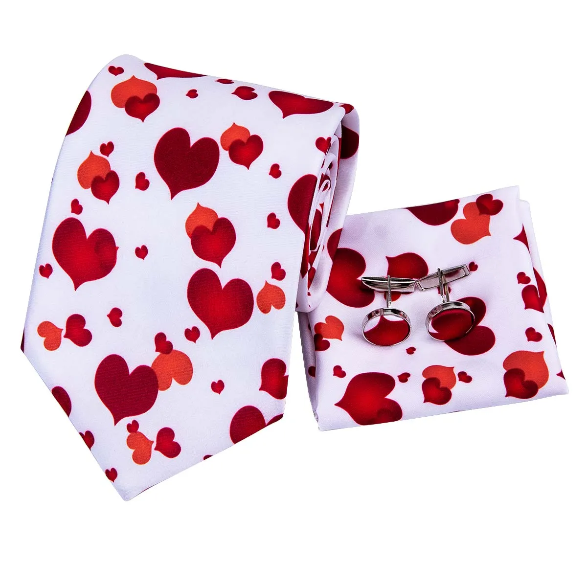 Hi-Tie Neckties Lovely Heart Novelty Tie Pocket Square Cufflinks Set