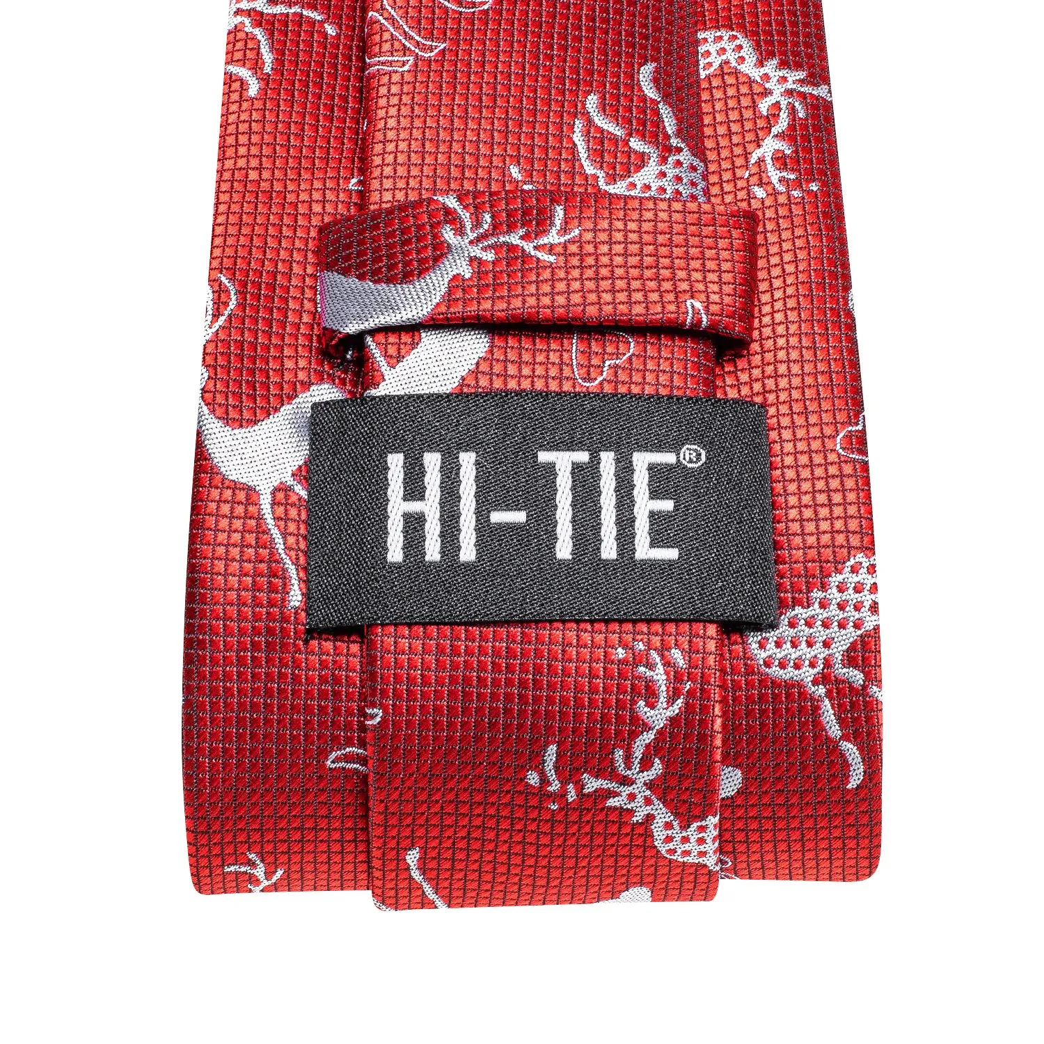 Hi-Tie Red White Elk Christmas Men Necktie Pocket Square Cufflinks Set