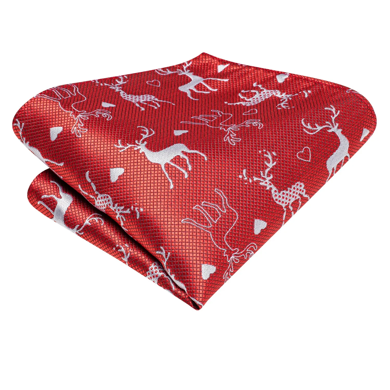 Hi-Tie Red White Elk Christmas Men Necktie Pocket Square Cufflinks Set