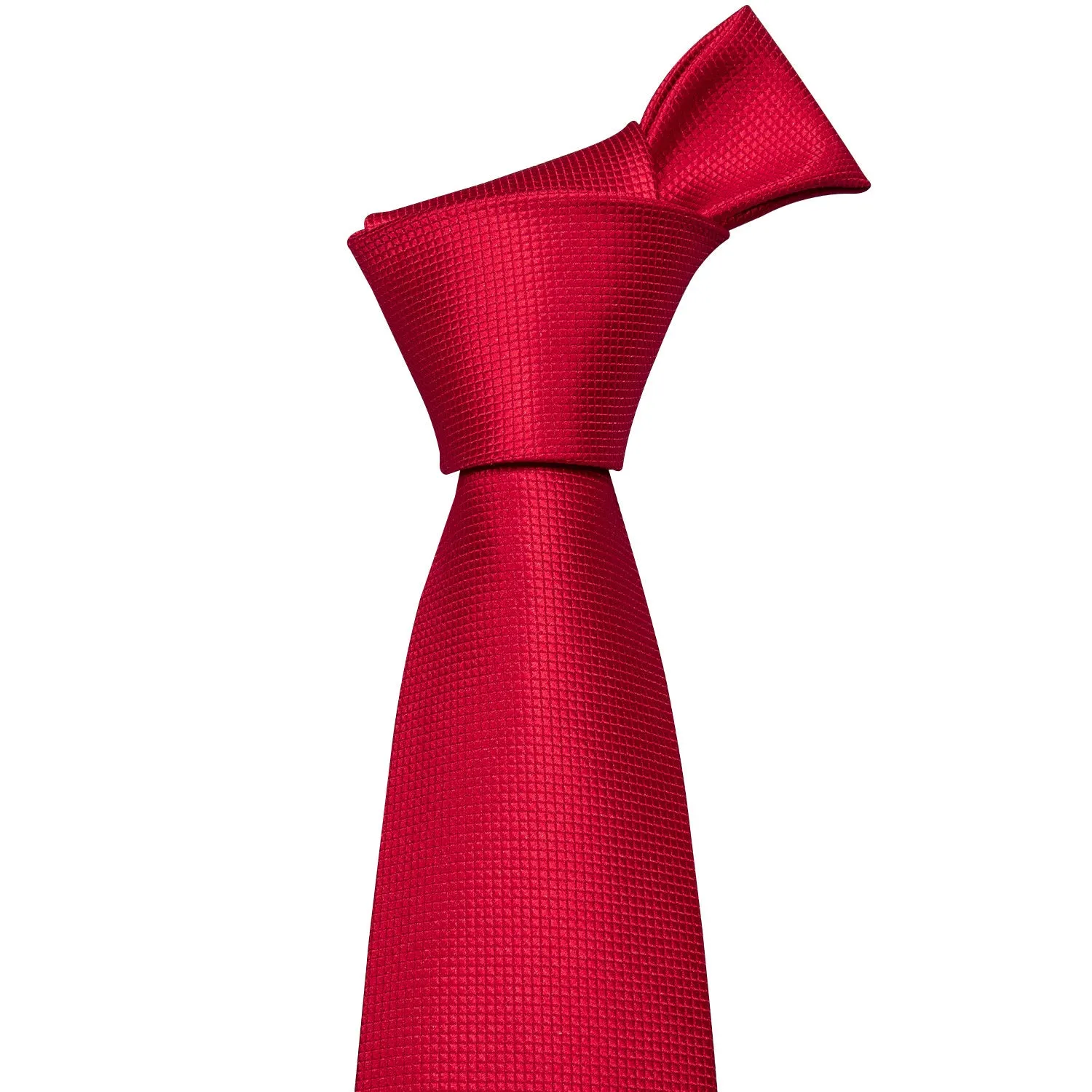 Hi-Tie Solid Red Necktie Pocket Square Cufflinks Set for Men