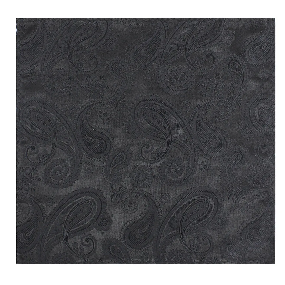 Kavove Elegant Black Paisley Pocket Square For Men