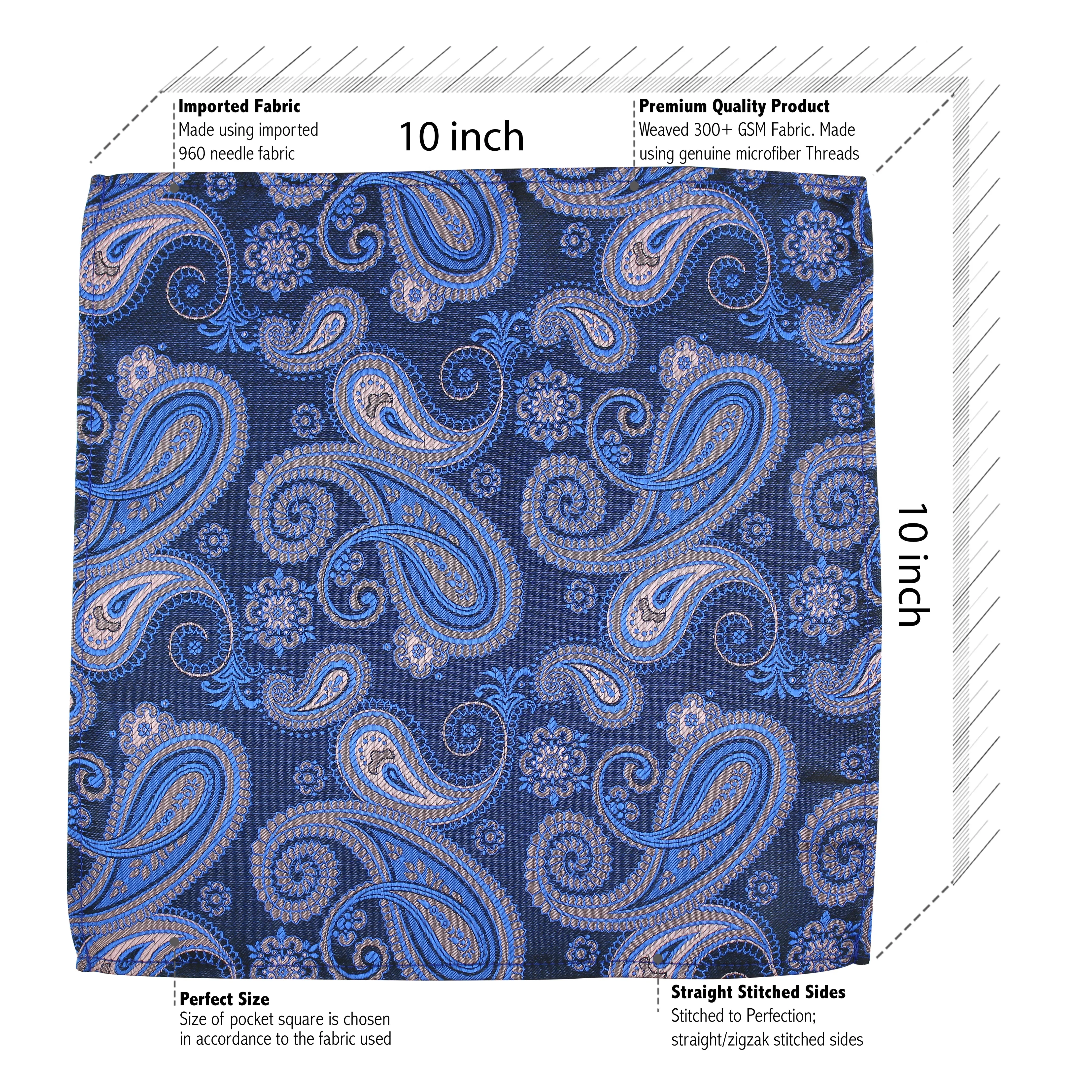 Kovove Blue Paisley Pocket Square For Men