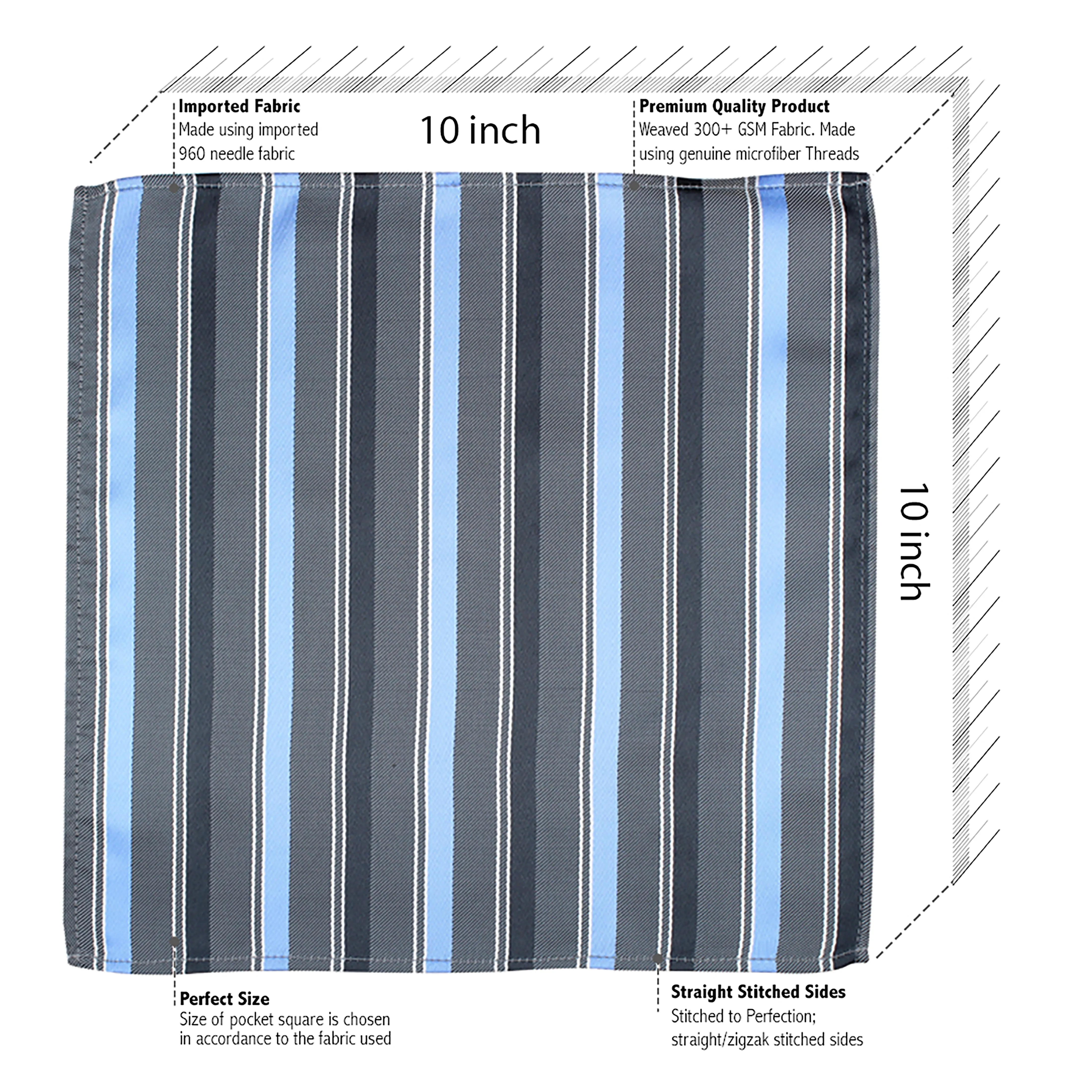 Kovove Grey Striped Pocket Square For Men
