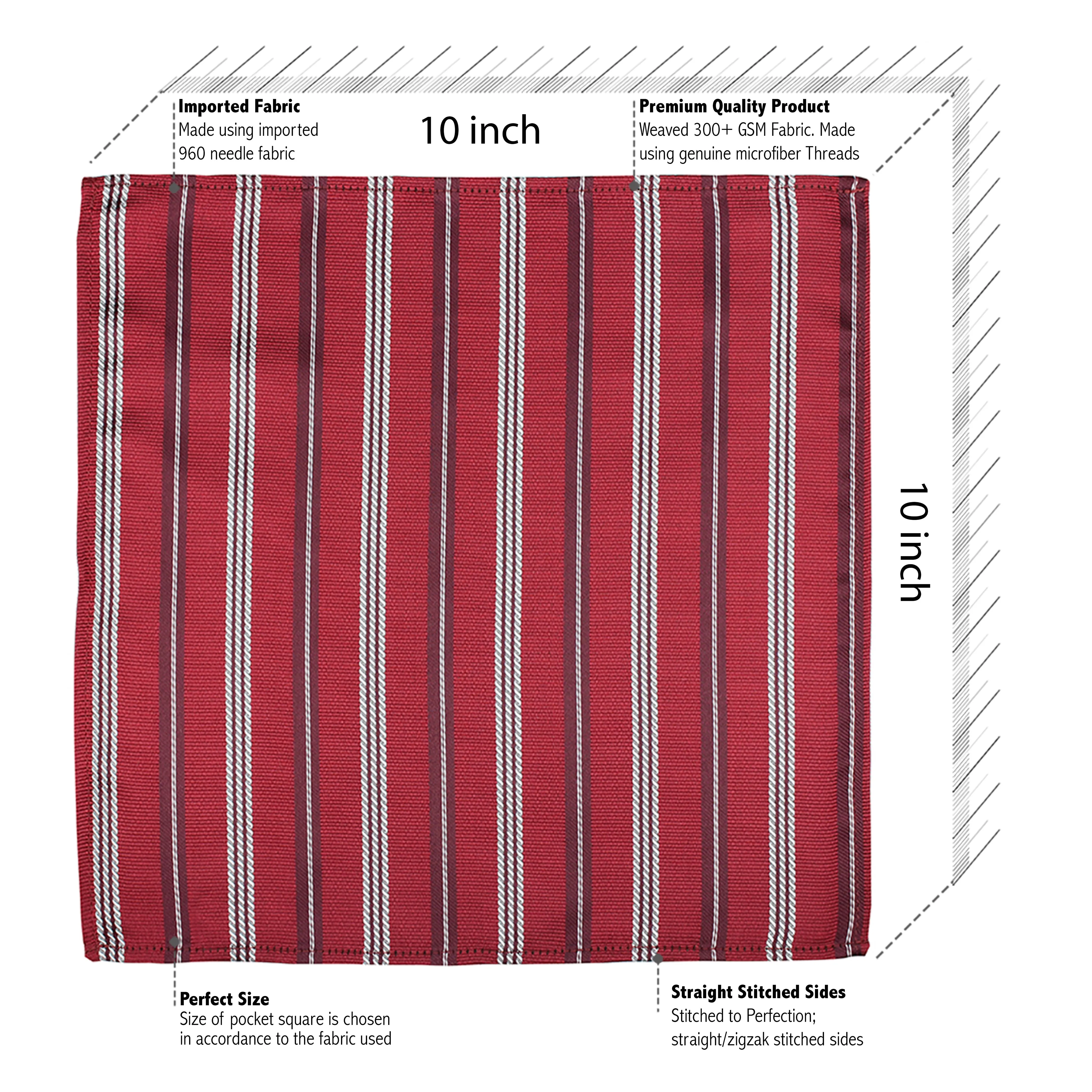 Kovove Red Striped Pocket Square For Men