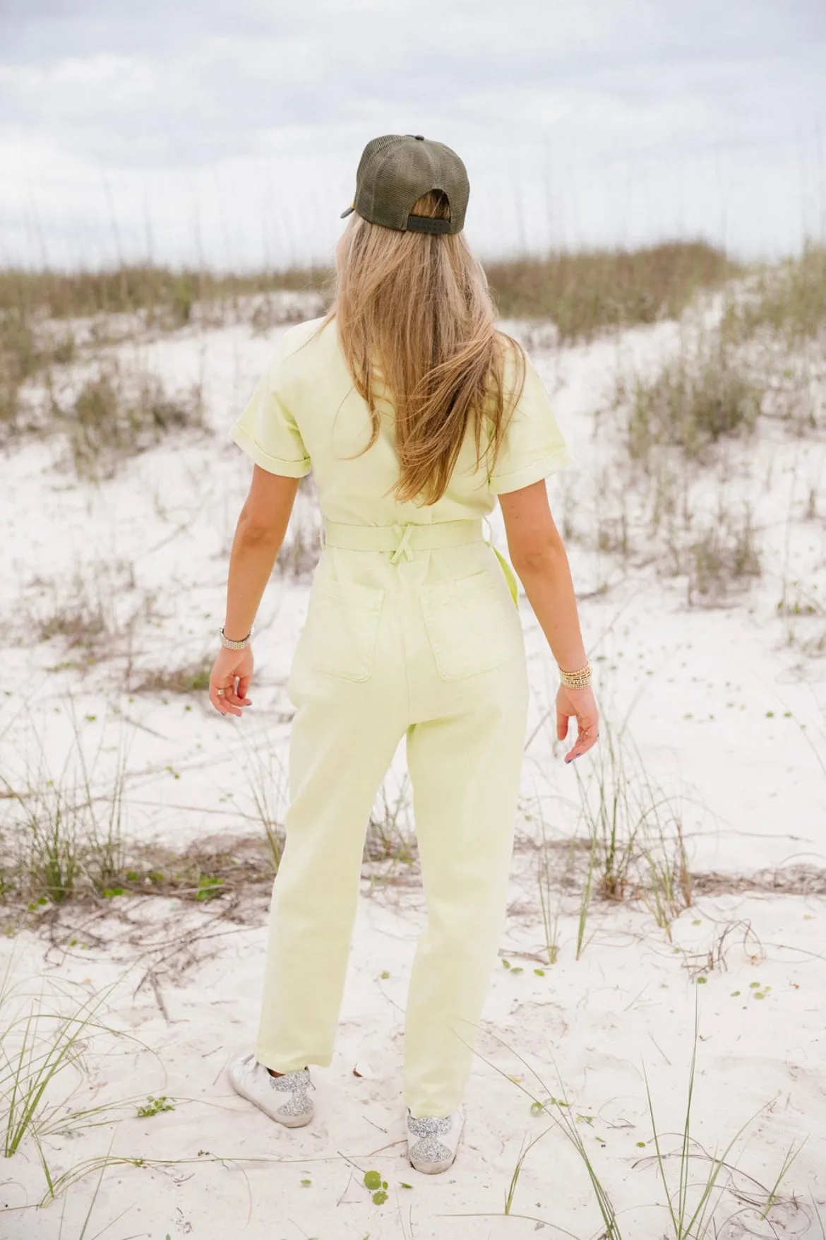 Kylie Washed Utility Jumpsuit - Lime Yellow