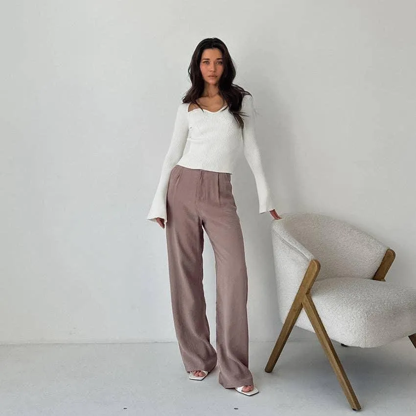 Ladies Stright Leg Pleated Loose Pants C-K6028