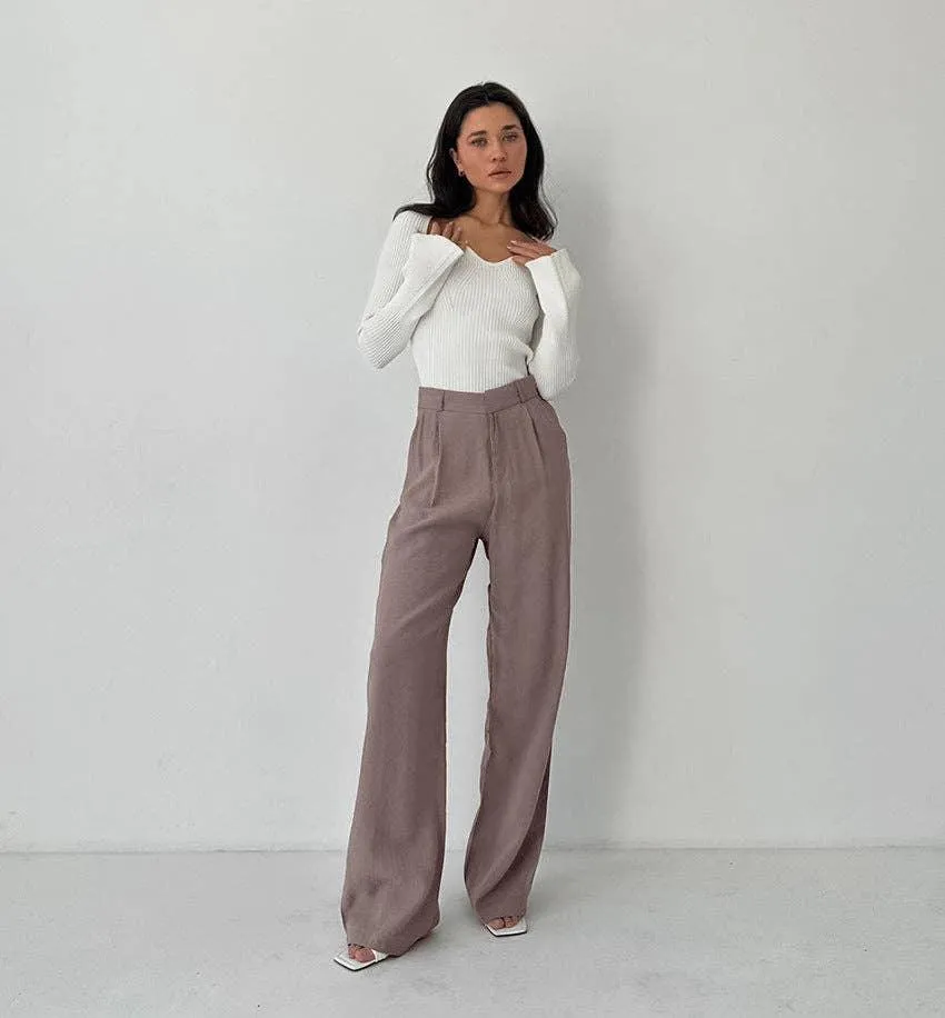 Ladies Stright Leg Pleated Loose Pants C-K6028
