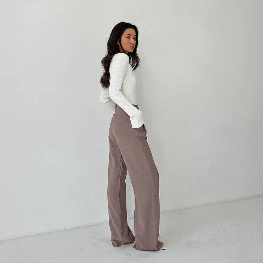 Ladies Stright Leg Pleated Loose Pants C-K6028