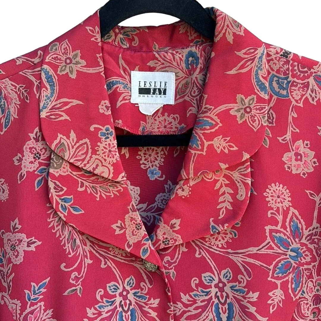 Leslie Fay Women's Vintage Floral Double Collar Scalloped Hem Blazer Jacket - L