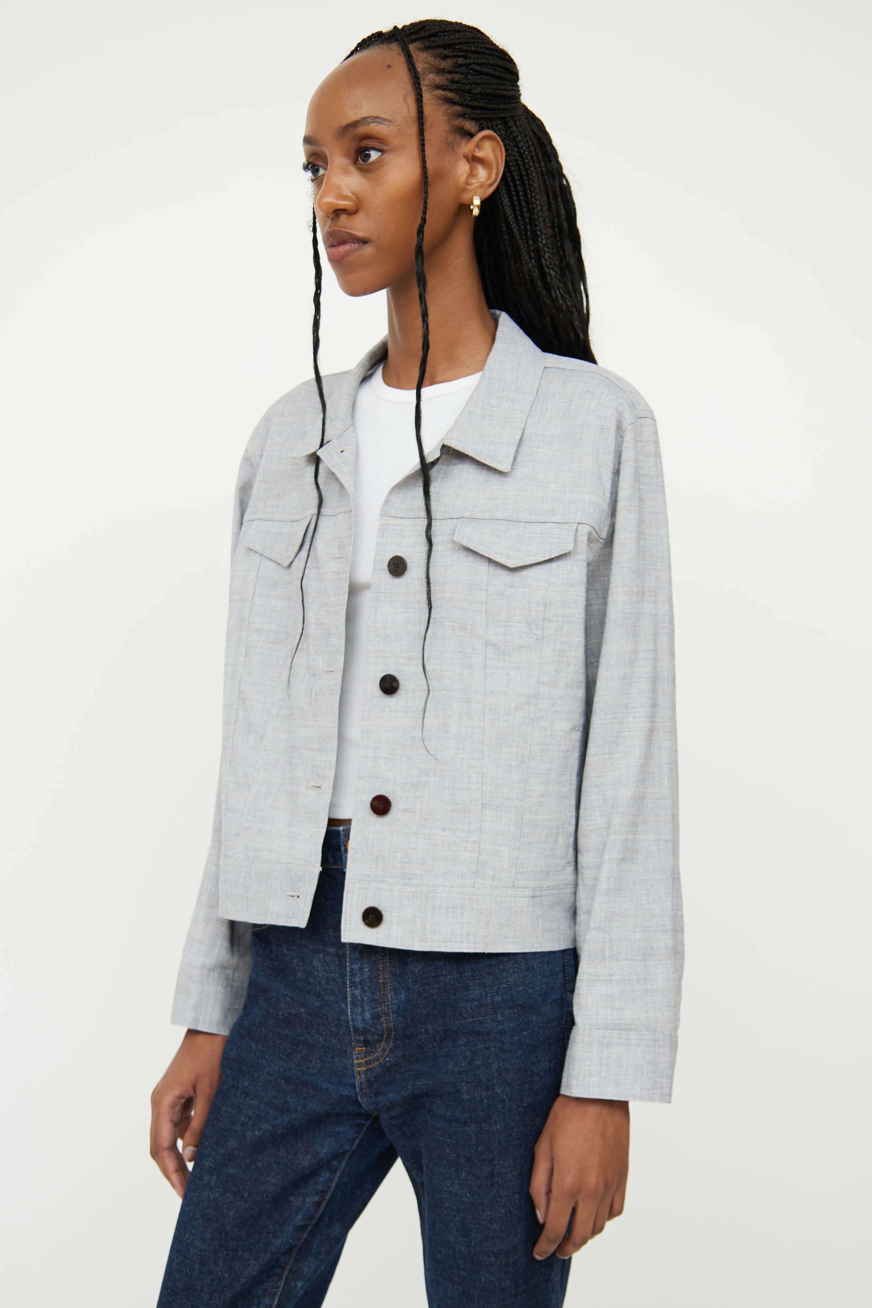 Light Grey Linen Cropped Jacket
