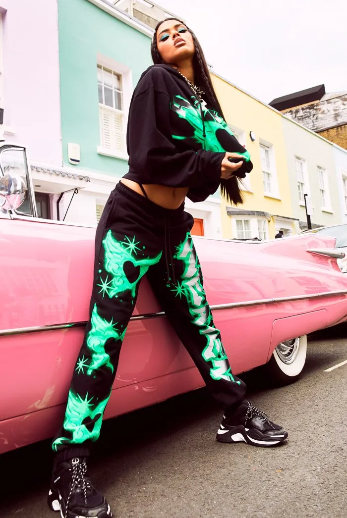 Lime Butterfly Print Joggers