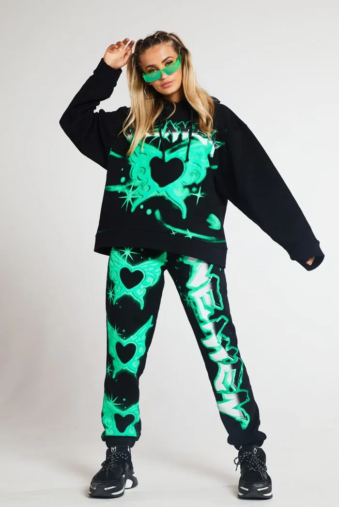 Lime Butterfly Print Joggers