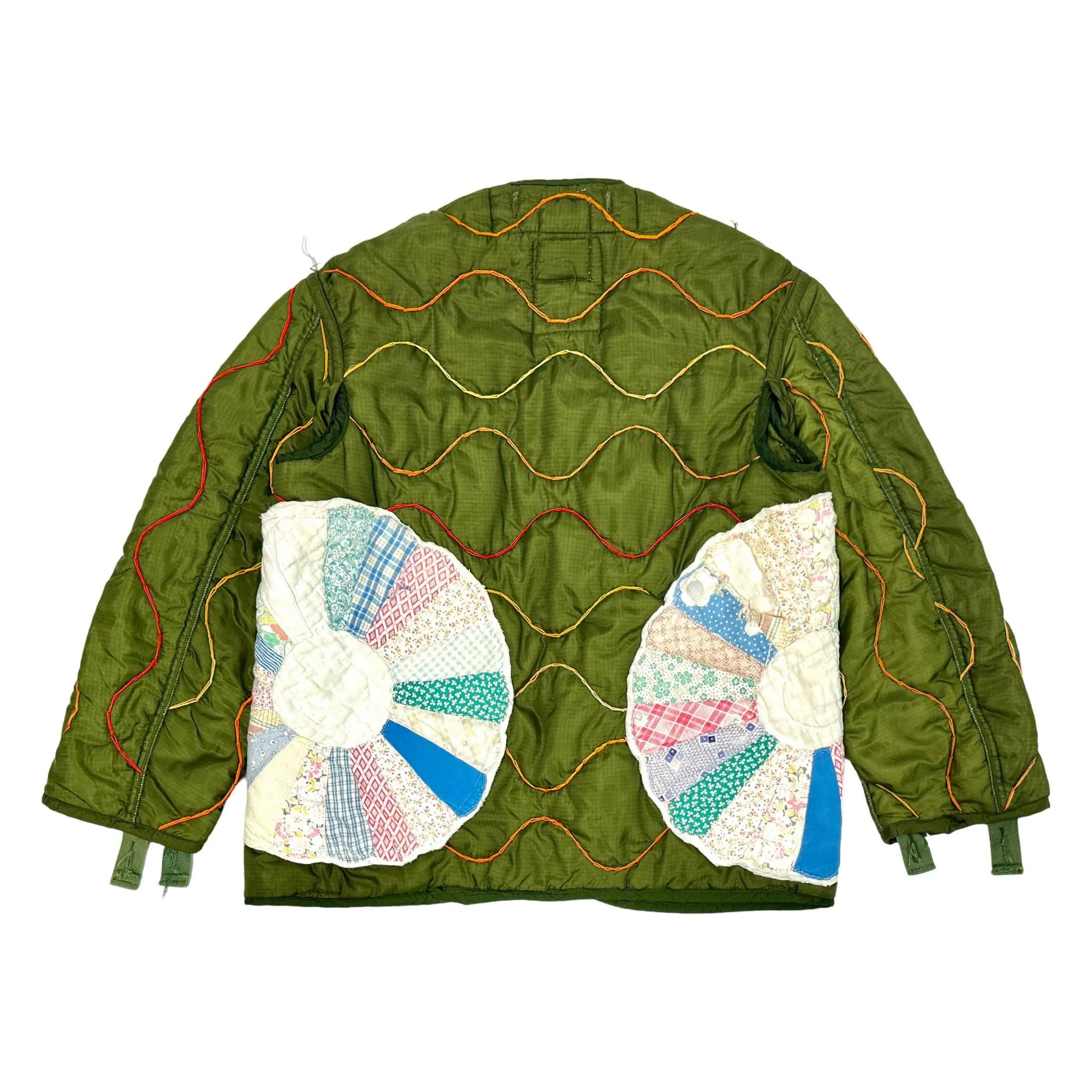 MASK “FLOWER BOMB” HAND CHAINSTITCHED CROPPED MILITARY LINER JACKET SMALL