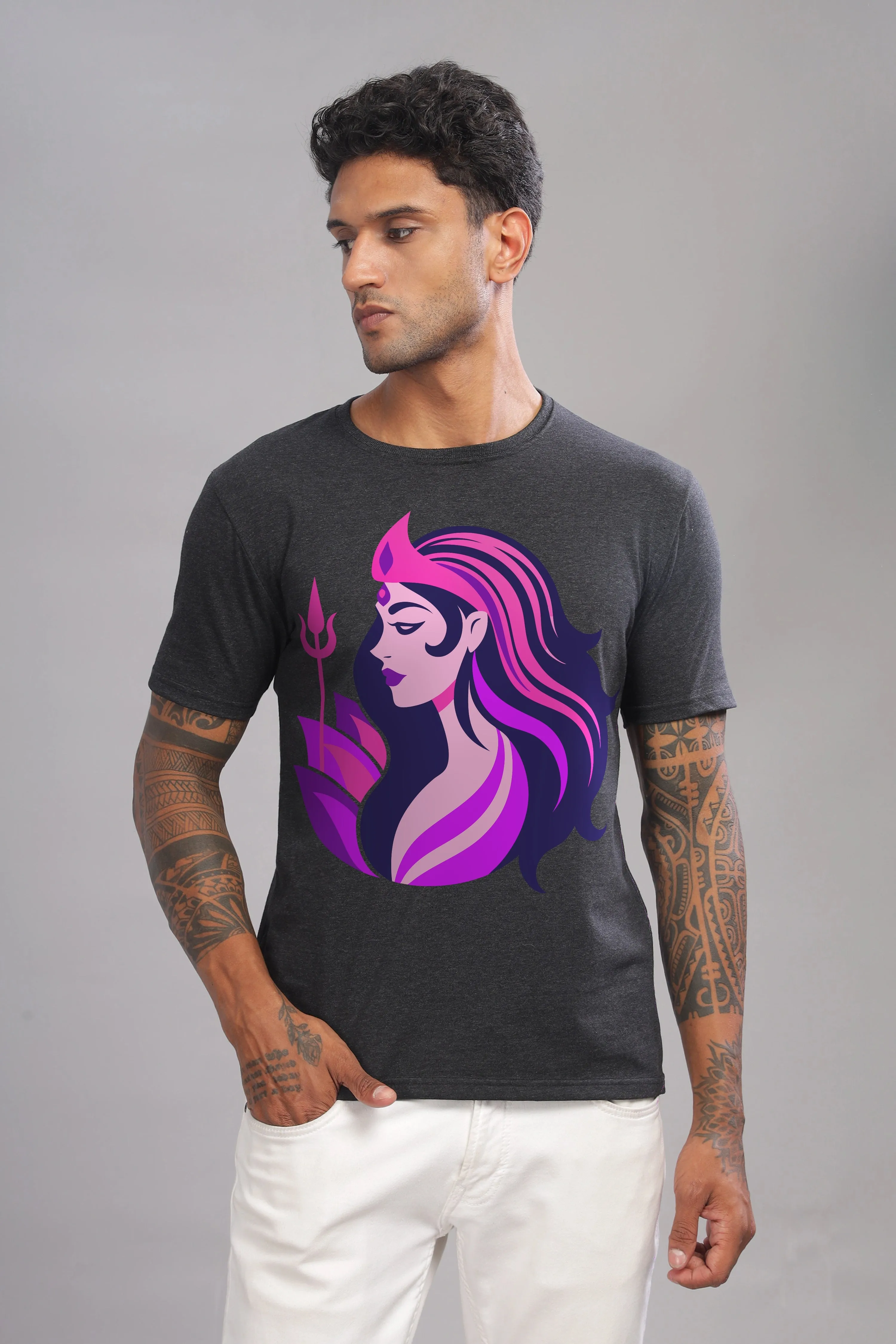Moksh - Eco Blend Charcoal Crewneck Half Sleeve Unisex T-Shirt