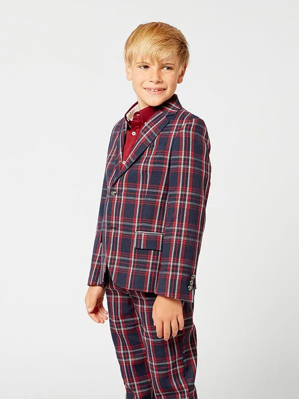 One Friday Red And Blue Check Pattern Blazer
