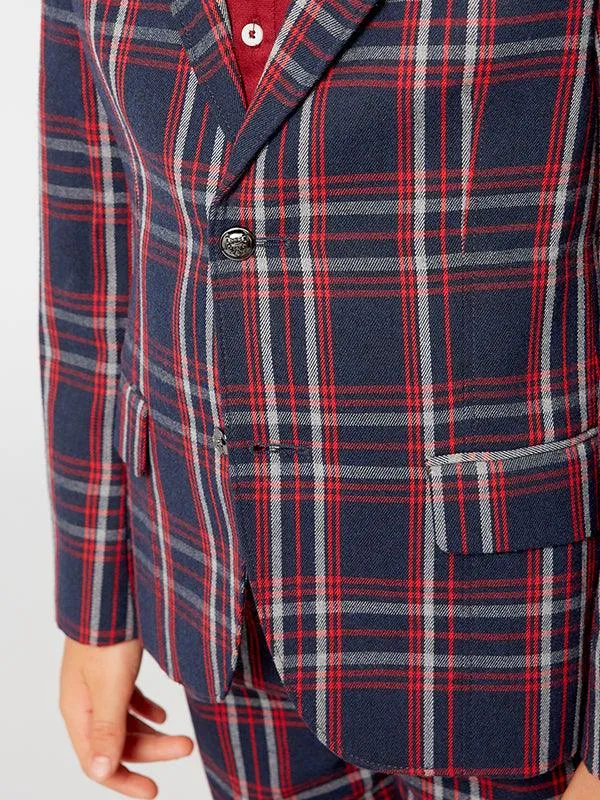 One Friday Red And Blue Check Pattern Blazer