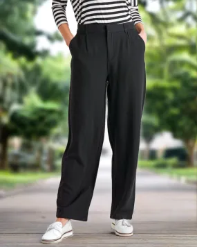 Pamela Mid-High Rise Relaxed Leg Elasticated Pant  - Black