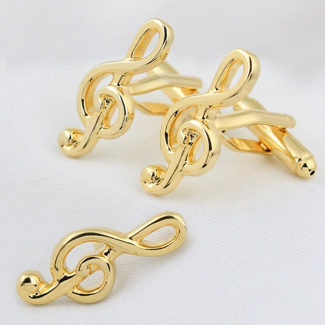Peluche Golden Symbol of Musi Cufflink and Lapel Pin Set