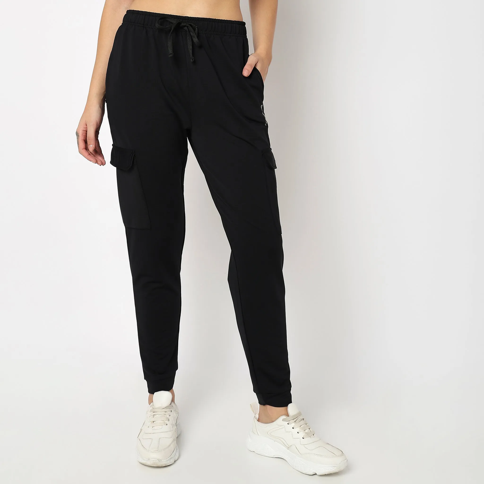 Regular Fit Solid High Rise Joggers