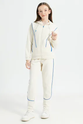Senior Girls White Embellished Jogger Set (2 Piece)
