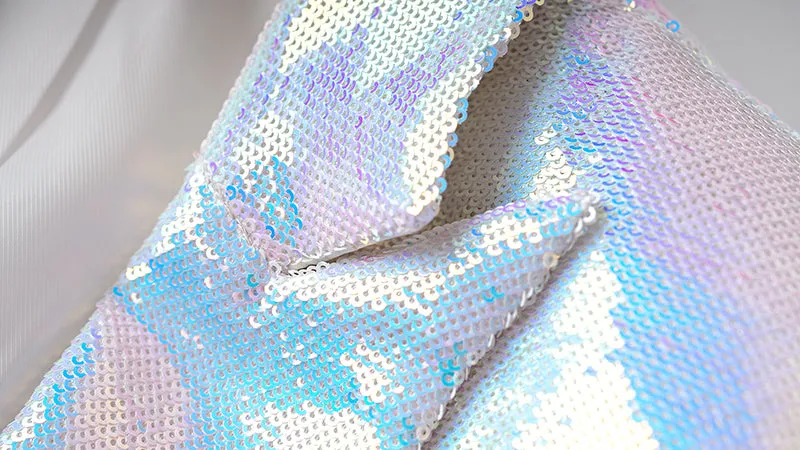 Sexy Iridescent White Sequin 2pc Blazer & Shorts Set