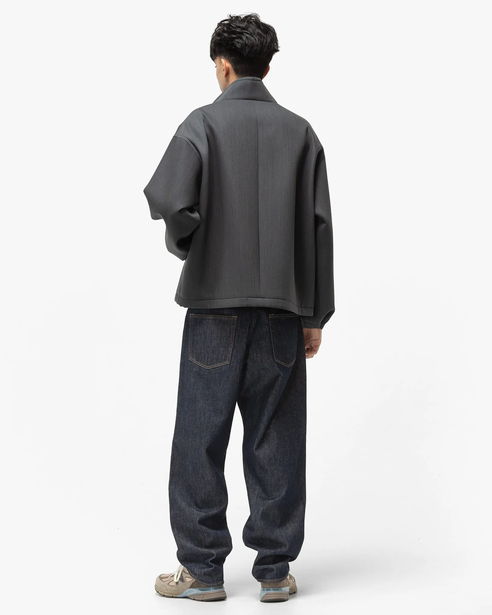 Sponge Wool Twill Zip Blouson Top Charcoal